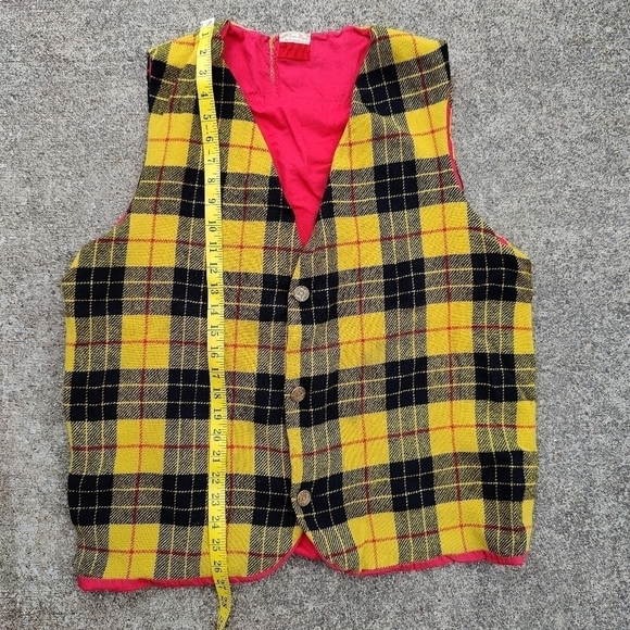 Vintage Lions Club Plaid Portland OR Central East Side Yellow Black Wool Vest XL - Picture 7 of 9